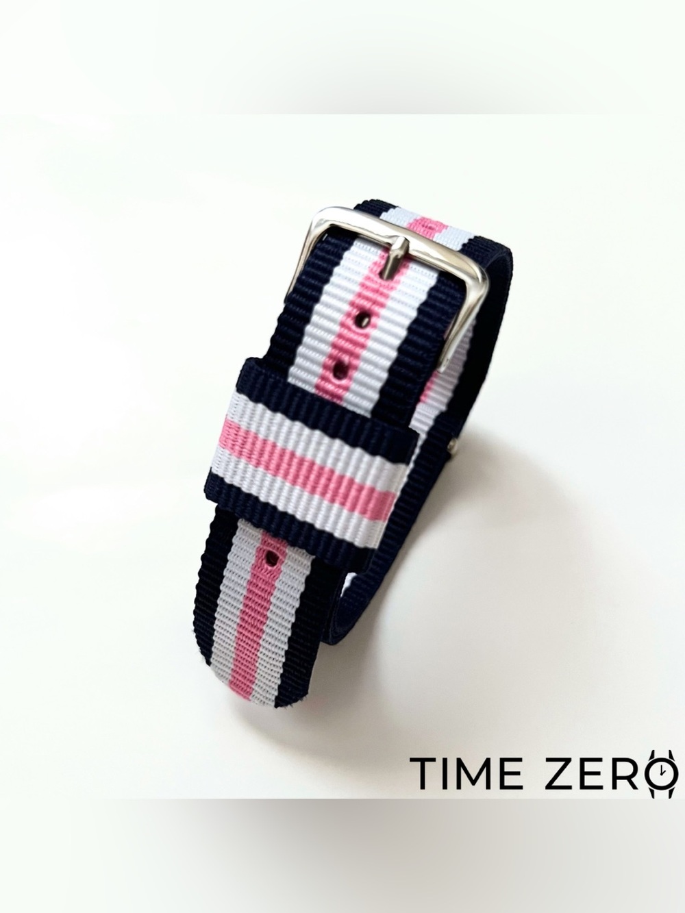 New Women’s Pink/White/Blue Ribbed Nylon NATO Watch Strap (CLEARANCE)